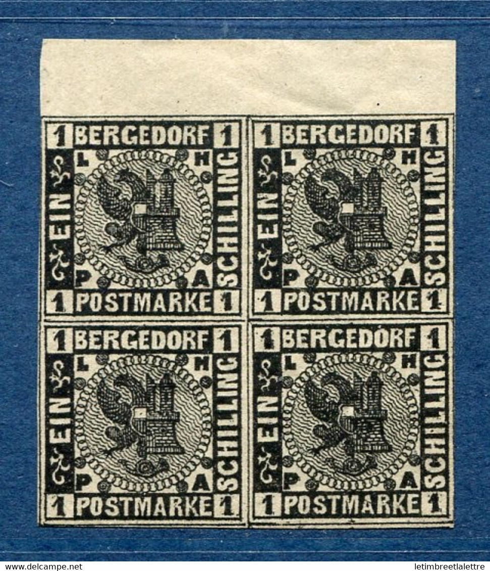 ⭐ Bergedorf - YT N° 3 ** - Neuf Sans Charnière - Charnière Sur Le Bord De Feuille -TB - Bloc De 4 - 1861 ⭐ - Bergedorf