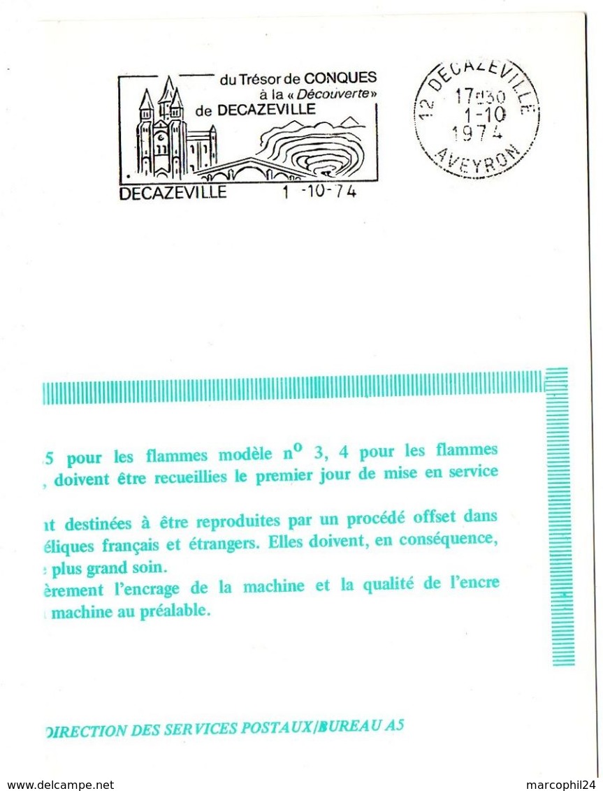 AVEYRON - Dépt N° 12 = DECAZEVILLE 1974 = FLAMME FDC = SECAP Illustrée  'du Trésor De CONQUES à La Découverte' - Oblitérations Mécaniques (flammes)