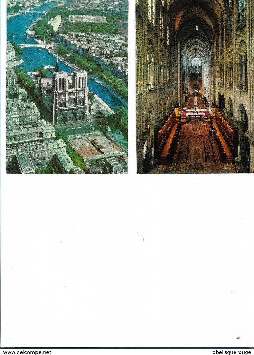 75  PARIS  NOTRE DAME DONT 1 VUE AERIENNE ET LA NEF  LOT DE 2 CARTES NON ECRITES - Notre Dame De Paris