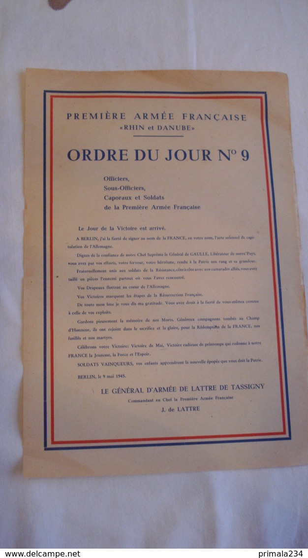 1ère ARMEE-ORDRE DU JOUR - Documents Historiques