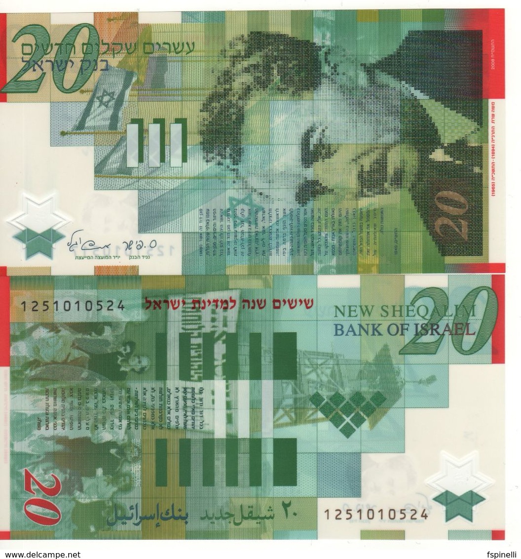 ISRAEL   20 New Sheqalim POLIMER  "Commemorative"    P63 (2008)   ( Moshe Sharett )  UNC - Israel