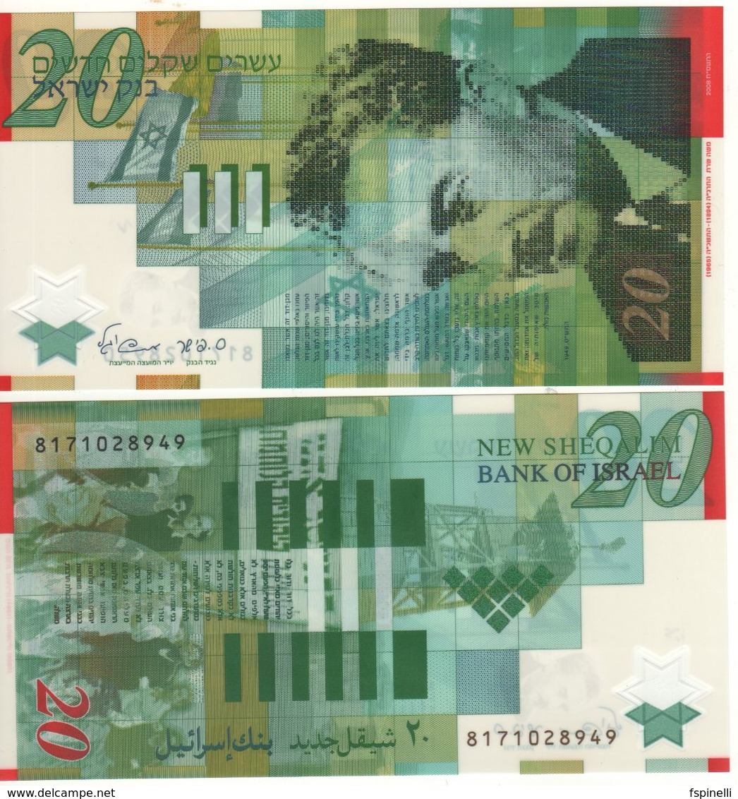 ISRAEL   20 New Sheqalim POLIMER   P64  (2008)   ( Moshe Sharett )  UNC - Israël