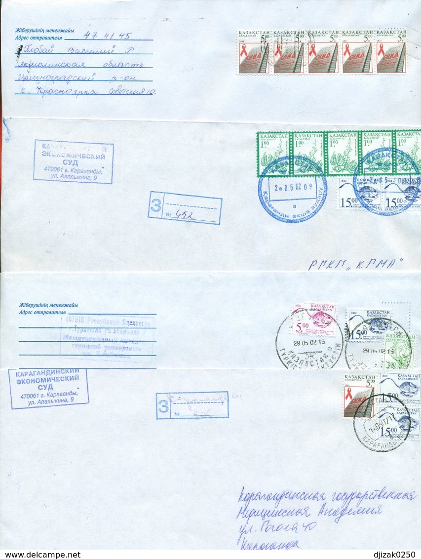 Kazakhstan.Four Envelopes Past The Mail. Two Envelopes Registered. - Kazakhstan