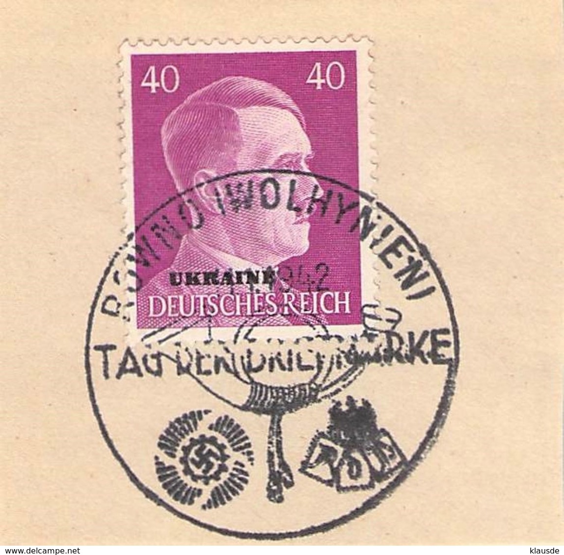 MiNr.15 SST Rowno Auf Briefstück  Deutsches Reich Besetzte Gebiete Ukraine - Besetzungen 1938-45