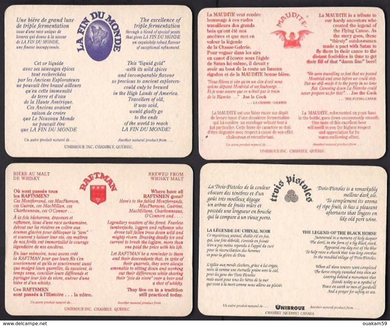 7 SOUS-BOCKS Des Différentes Bières De La Brasserie UNIBROUE INC. CHAMBLY. QUÉBEC  (Robert Charlebois) - Beer Mats