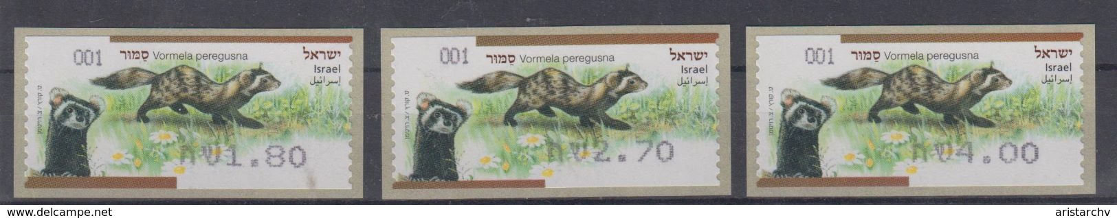 ISRAEL 2014 KLUSSENDORF ATM VORMELA PEREGUSNA MARBLED POLECAT FULL SET OF 3 STAMPS - Franking Labels