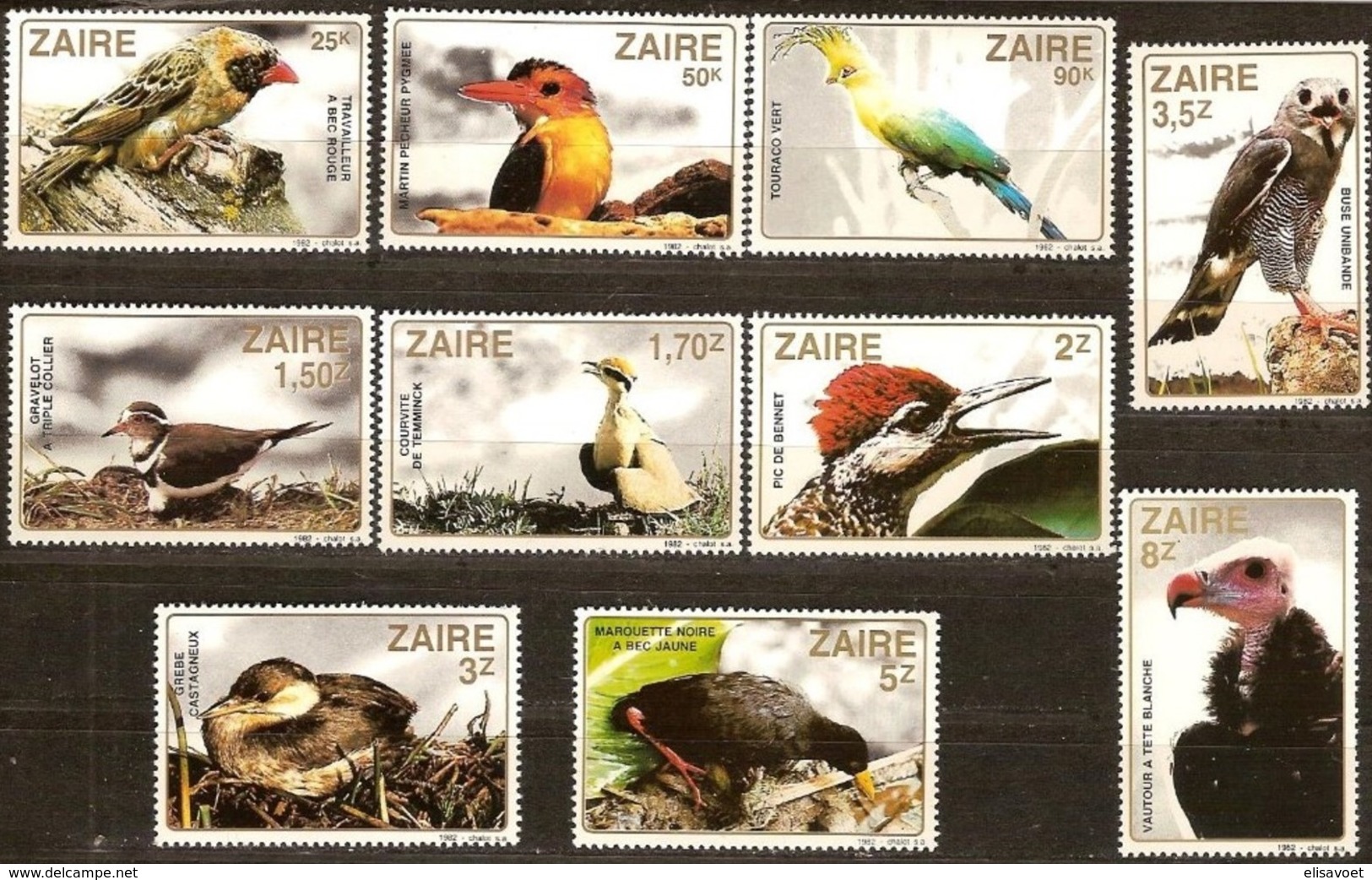 Zaire 1982 OCBn°  1170-1179  *** MNH Cote 12,50 Euro   Oiseaux Vogels Birds - Neufs