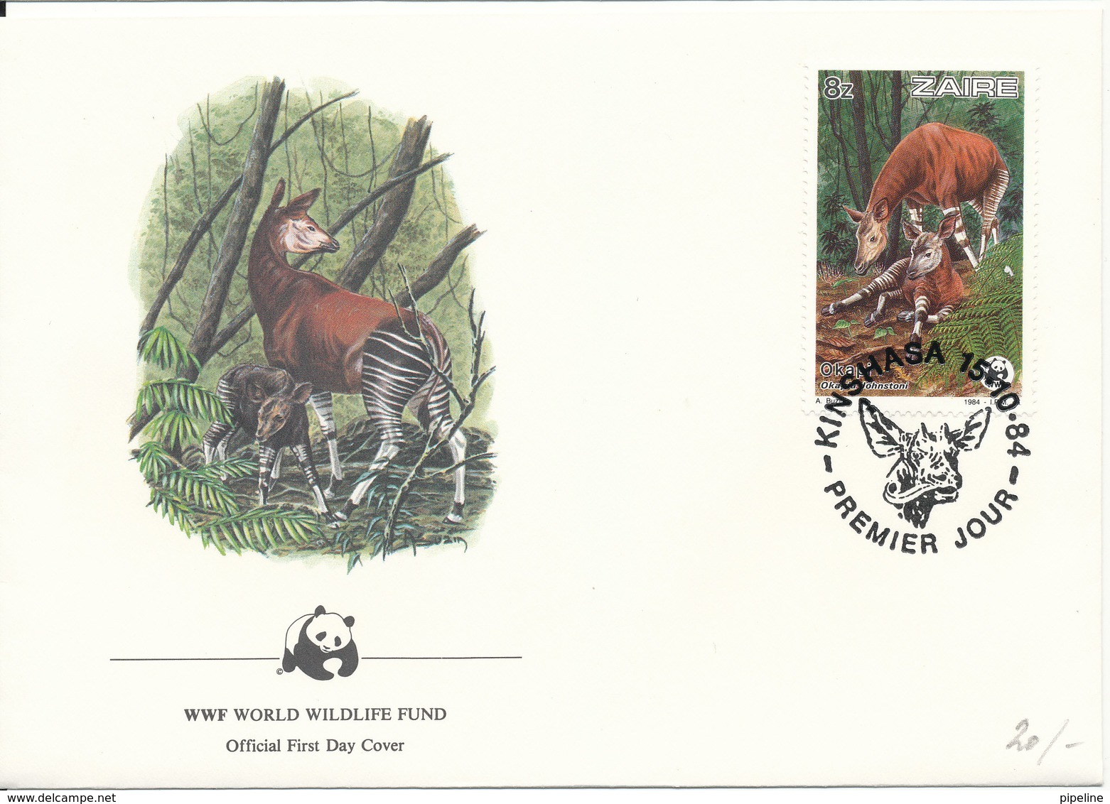 Zaire FDC 15-10-1984 WWF Cover OKAPI With Cachet Panda On The Stamp - FDC