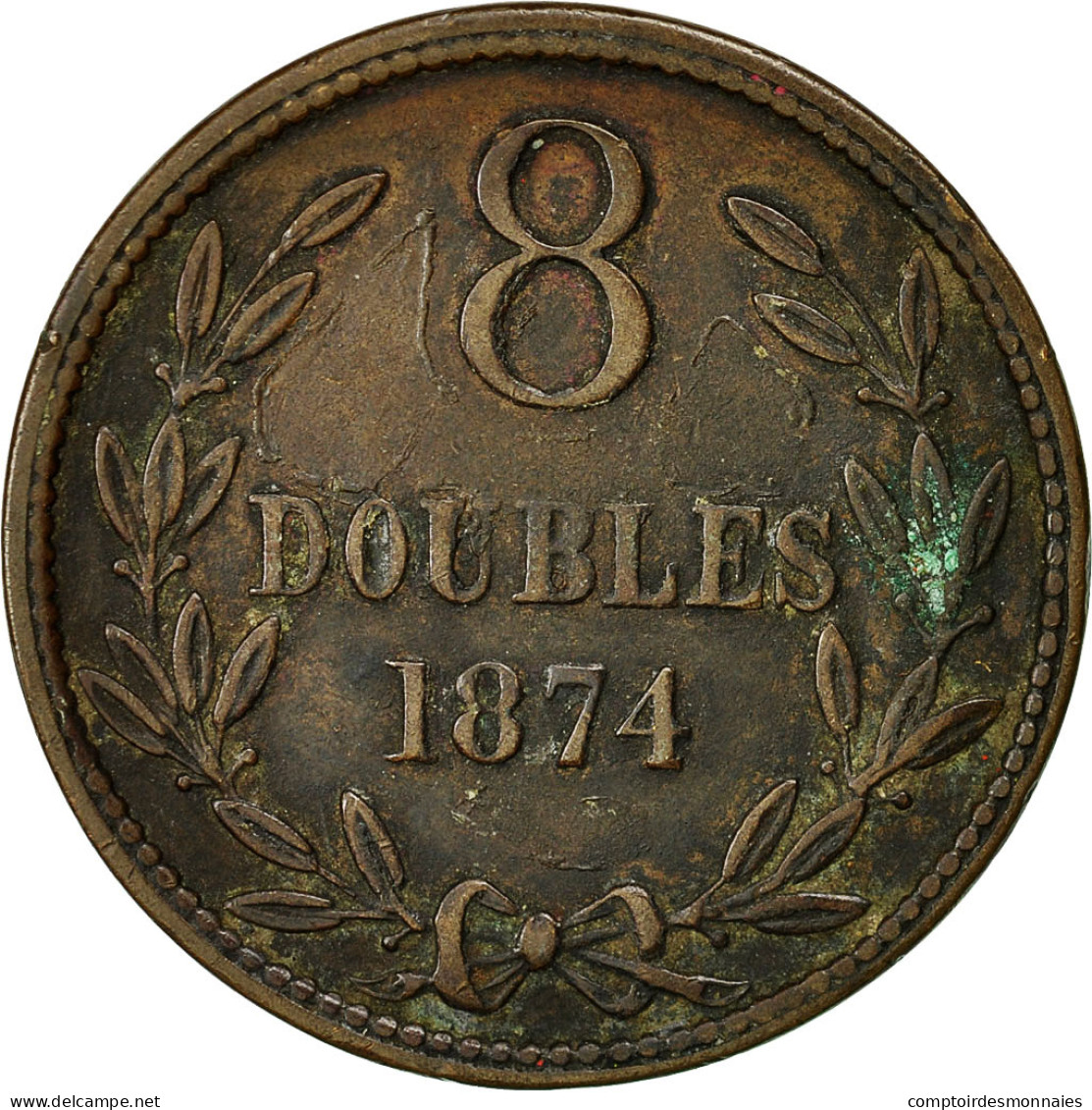 Monnaie, Guernsey, 8 Doubles, 1874, Heaton, Birmingham, TTB, Bronze, KM:7 - Guernesey