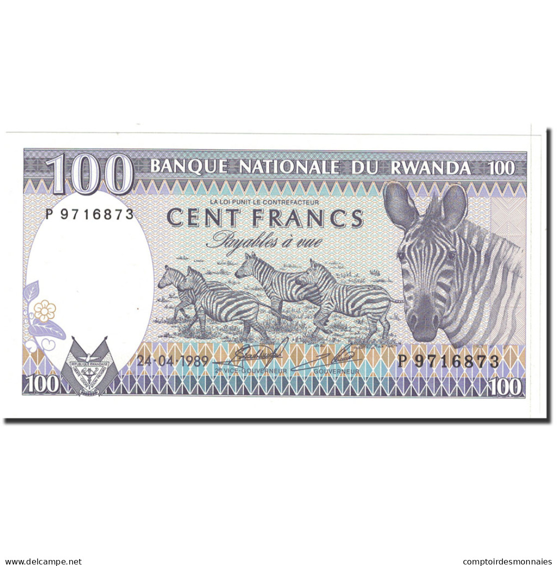 Billet, Rwanda, 100 Francs, 1989, 1989-04-24, KM:19, NEUF - Ruanda