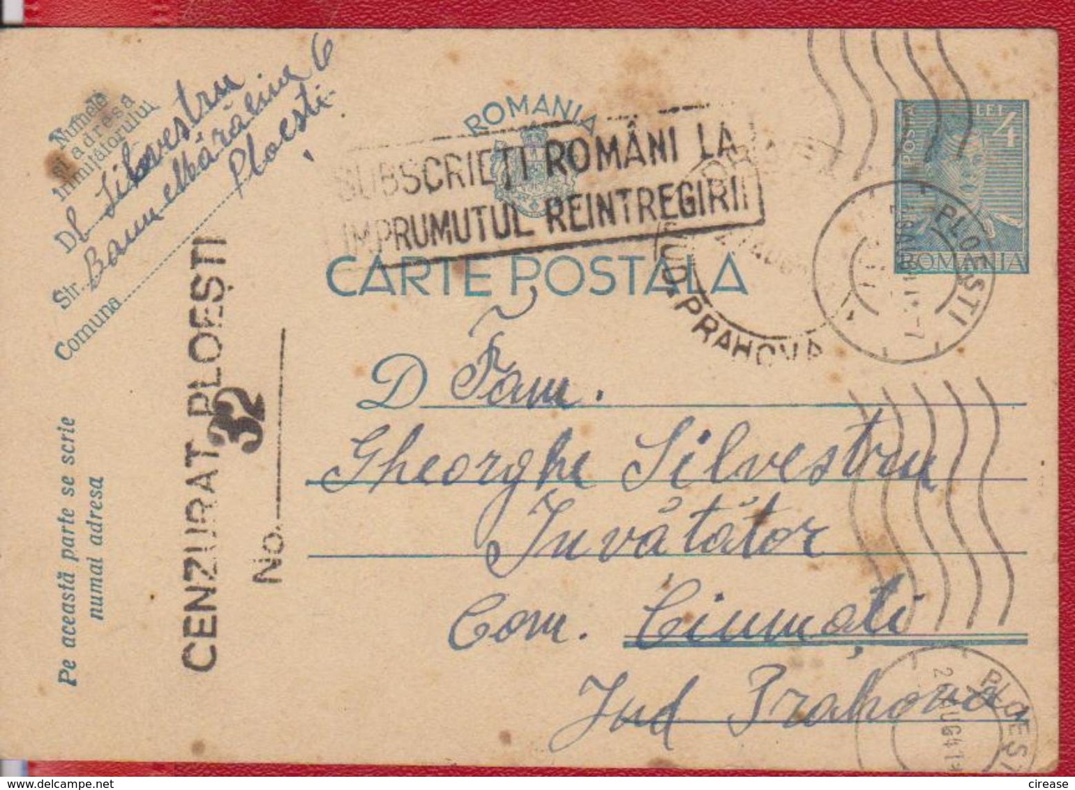 POSTCARD CENSORSHIP WW2, ROMANIA POSTAL STATIONERY KING MICHAEL - Covers & Documents