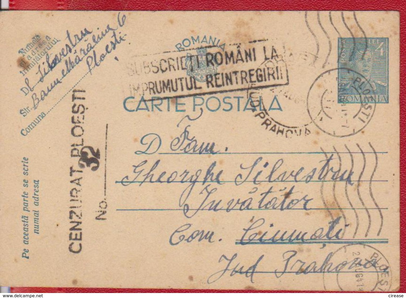 POSTCARD CENSORSHIP WW2, ROMANIA POSTAL STATIONERY KING MICHAEL - Storia Postale