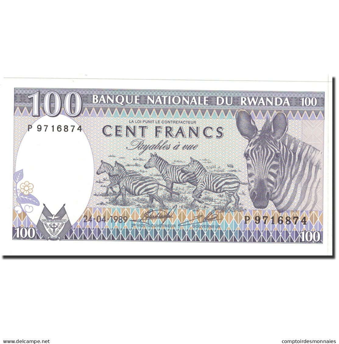 Billet, Rwanda, 100 Francs, 1989, 1989-04-24, KM:19, NEUF - Ruanda