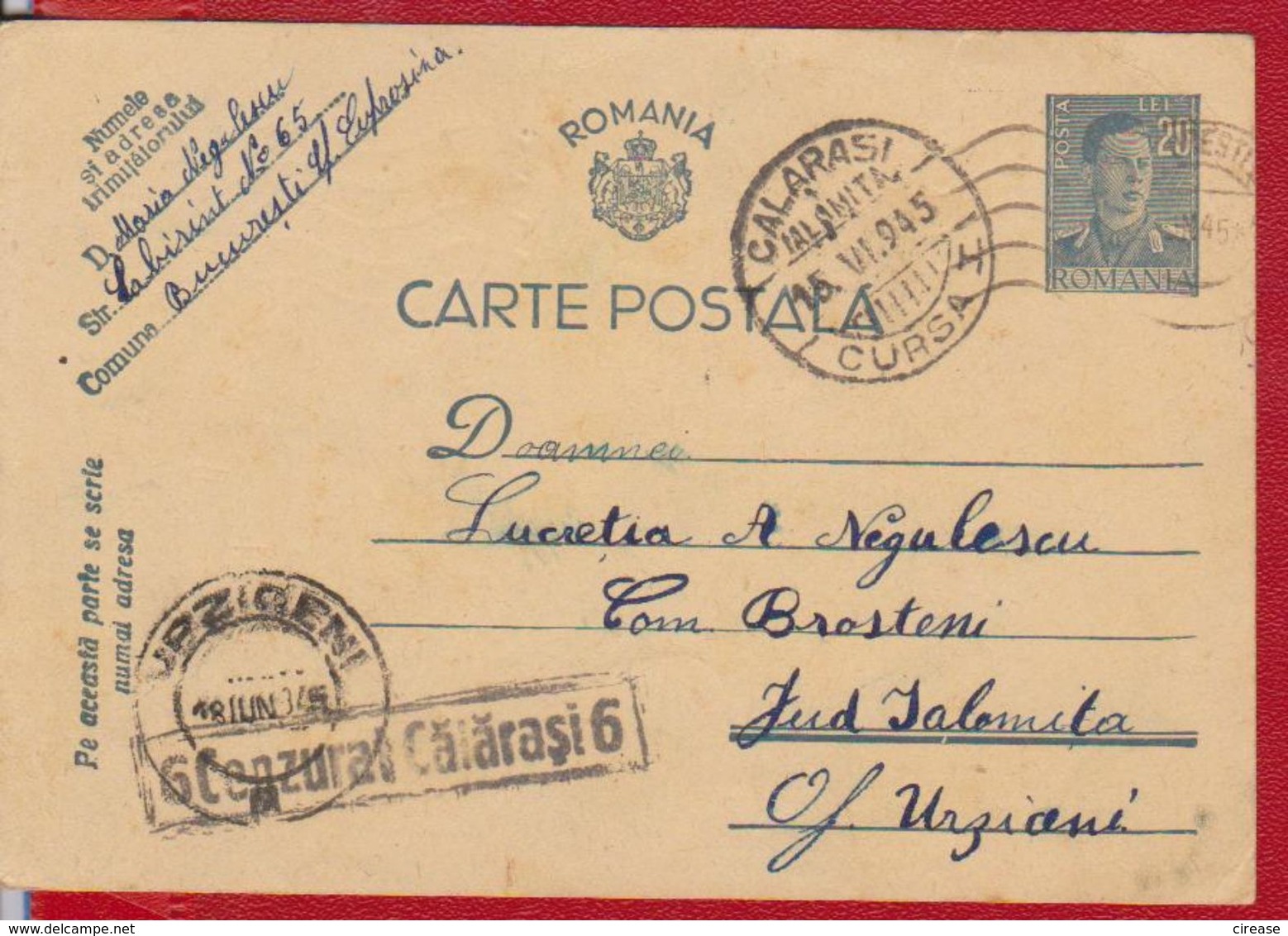 POSTCARD CENSORSHIP CALARASI WW2, ROMANIA POSTAL STATIONERY KING MICHAEL - Lettres & Documents