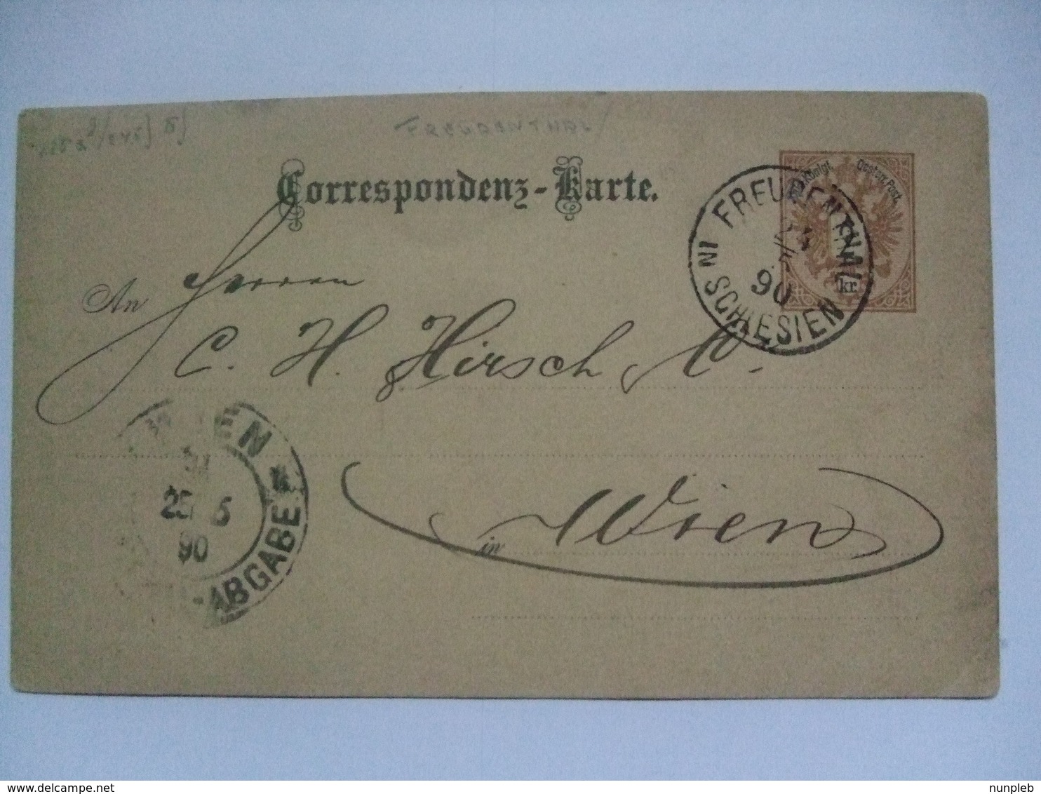 Austria - 1890 Postcard - Freudenthal (Bruntal Bohmen) To Wien Central Abgabe Postmark - Lettres & Documents