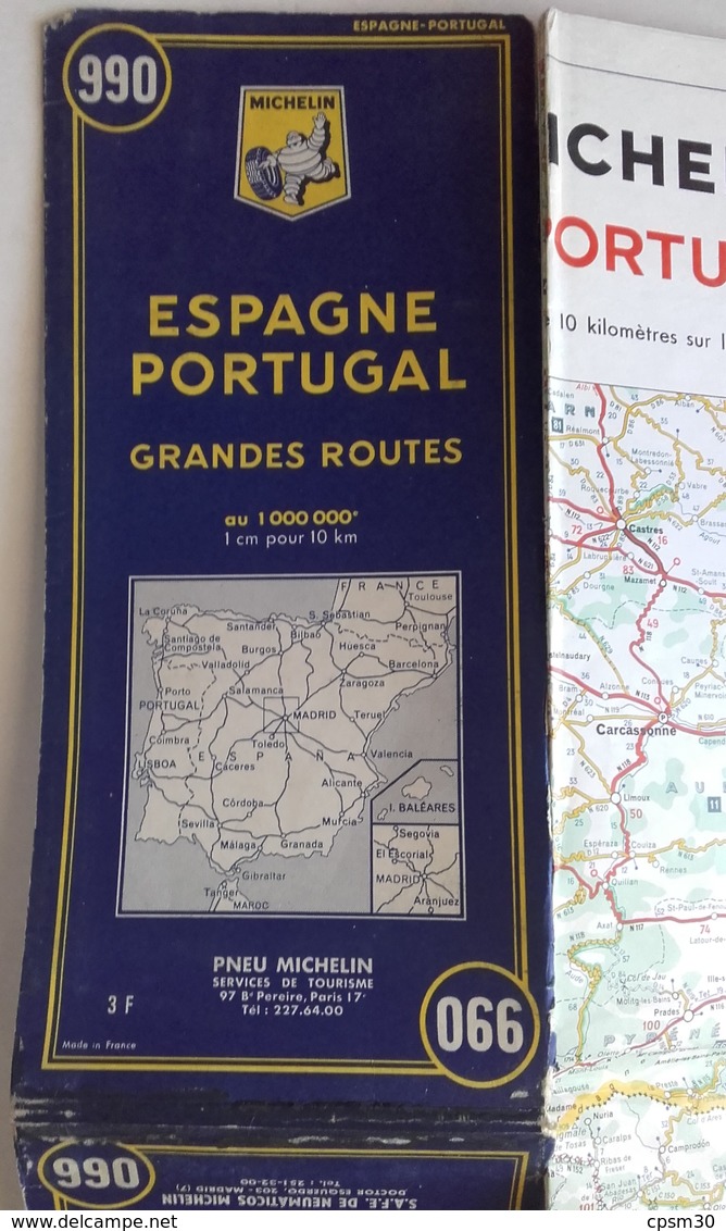 Carte Géographique MICHELIN - 990 ESPAGNE / PORTUGAL - Grandes Routes - 1967 - 3 F - Cartes Routières