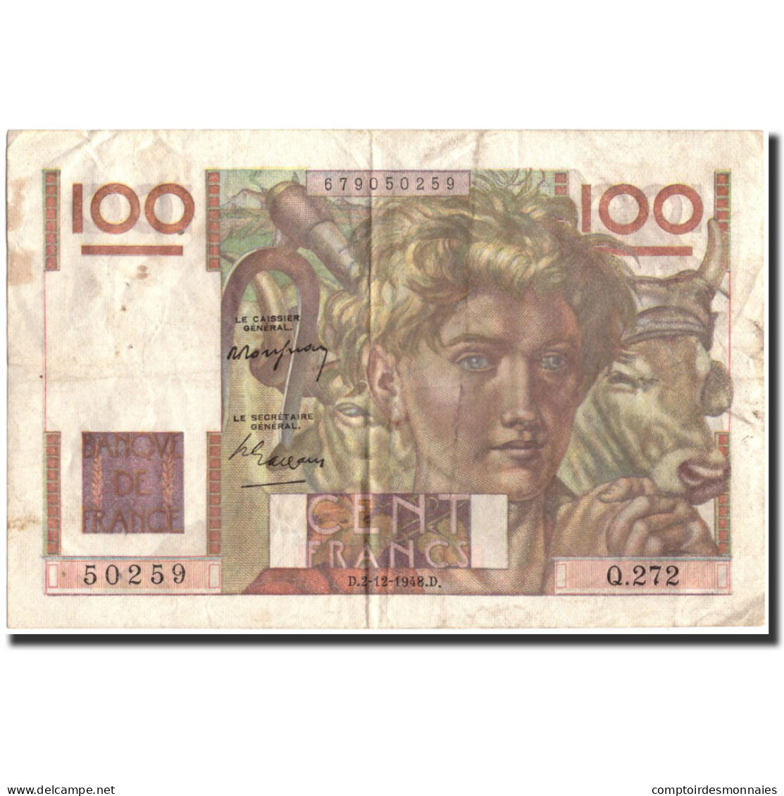 France, 100 Francs, 100 F 1945-1954 ''Jeune Paysan'', 1948, 1948-12-02, TTB - 100 F 1945-1954 ''Jeune Paysan''