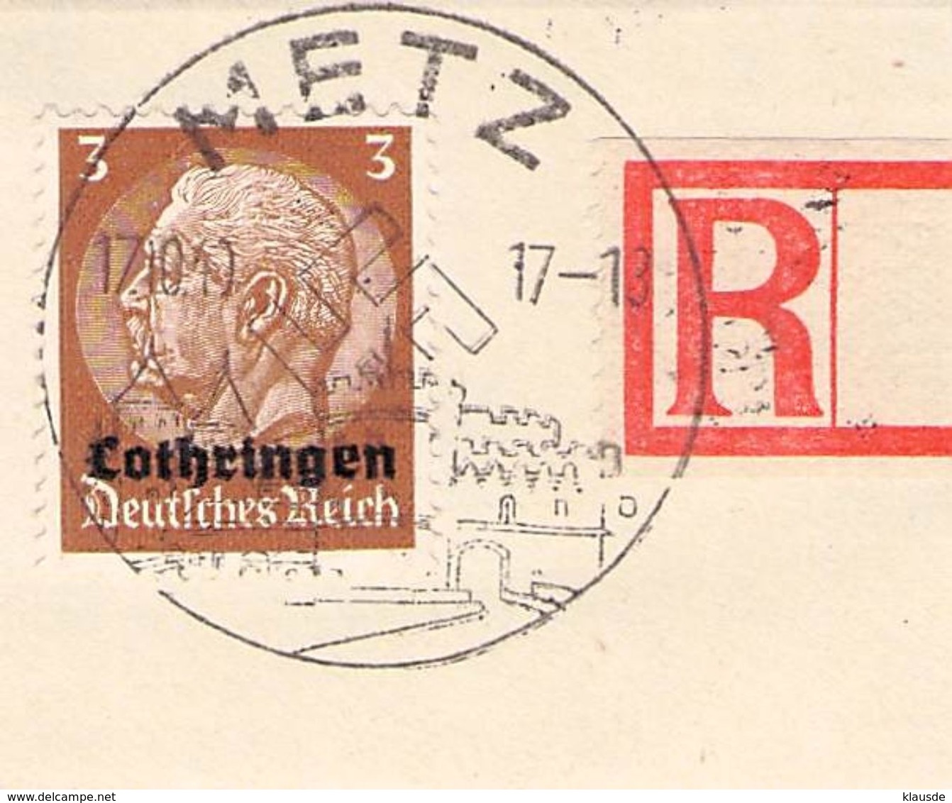 MiNr.1 SST Metz Auf Briefstück  Deutsches Reich Besetzte Gebiete Lothringen - Besetzungen 1938-45