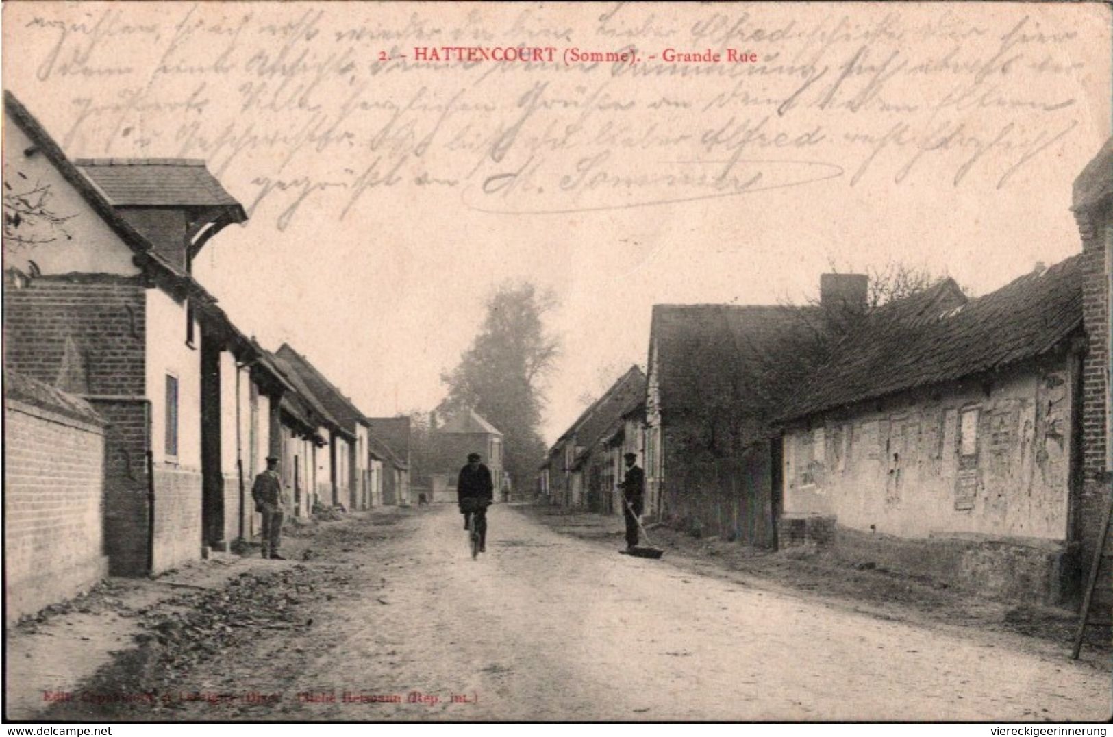 ! [80] Cpa, Hattencourt / Somme, Grande Rue , 1916, Feldpost, Frankreich, Tating - Autres & Non Classés