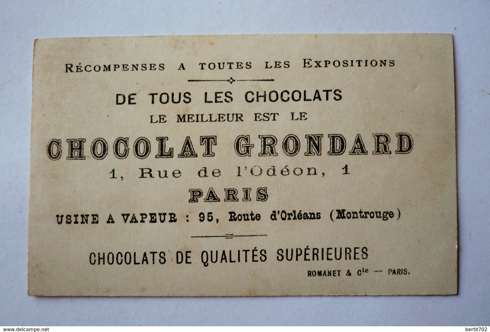 CHOCOLAT GRONDARD -  ROMANET& Cie  PARIS - Autres & Non Classés