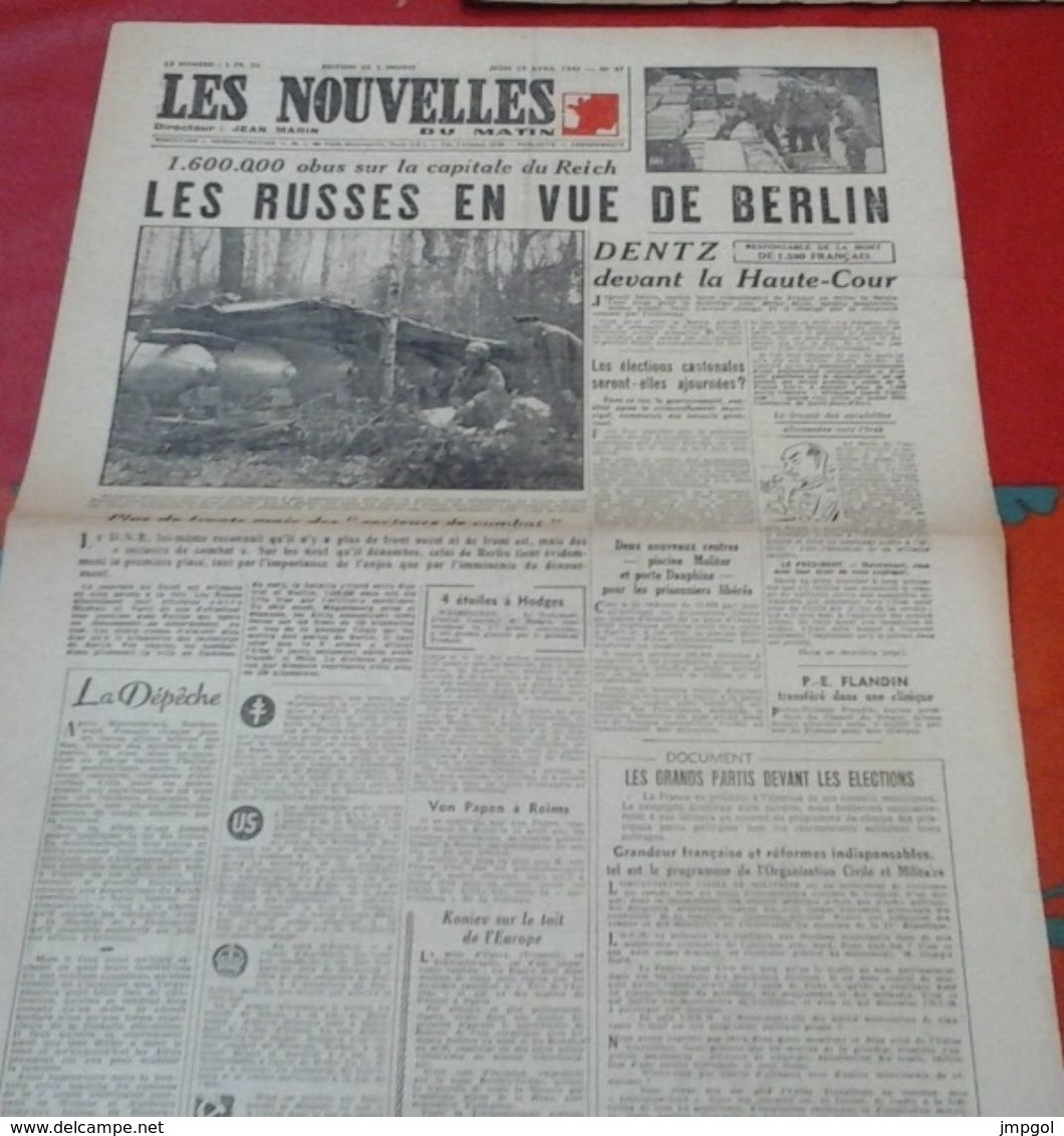 Nouvelles Du Mation 13 Avril 1945 Russes En Vue De Berlin, Procés Dentz, Déportés De Buchenwald - Autres & Non Classés