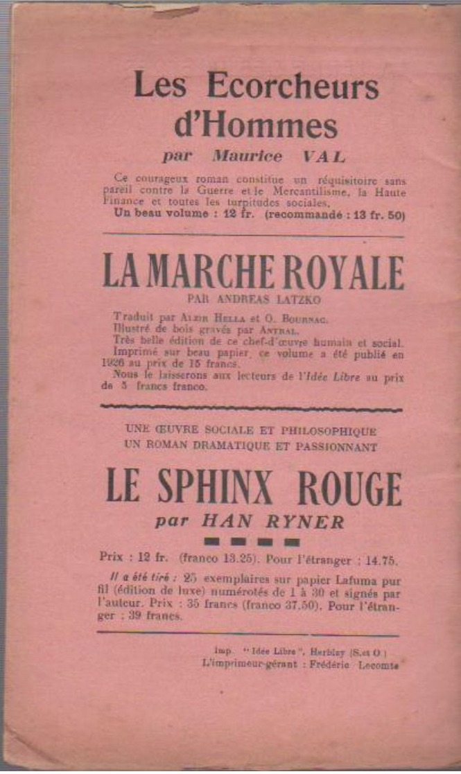 ALMANACH DE LA LIBRE PENSÉE 1929 - Autres & Non Classés