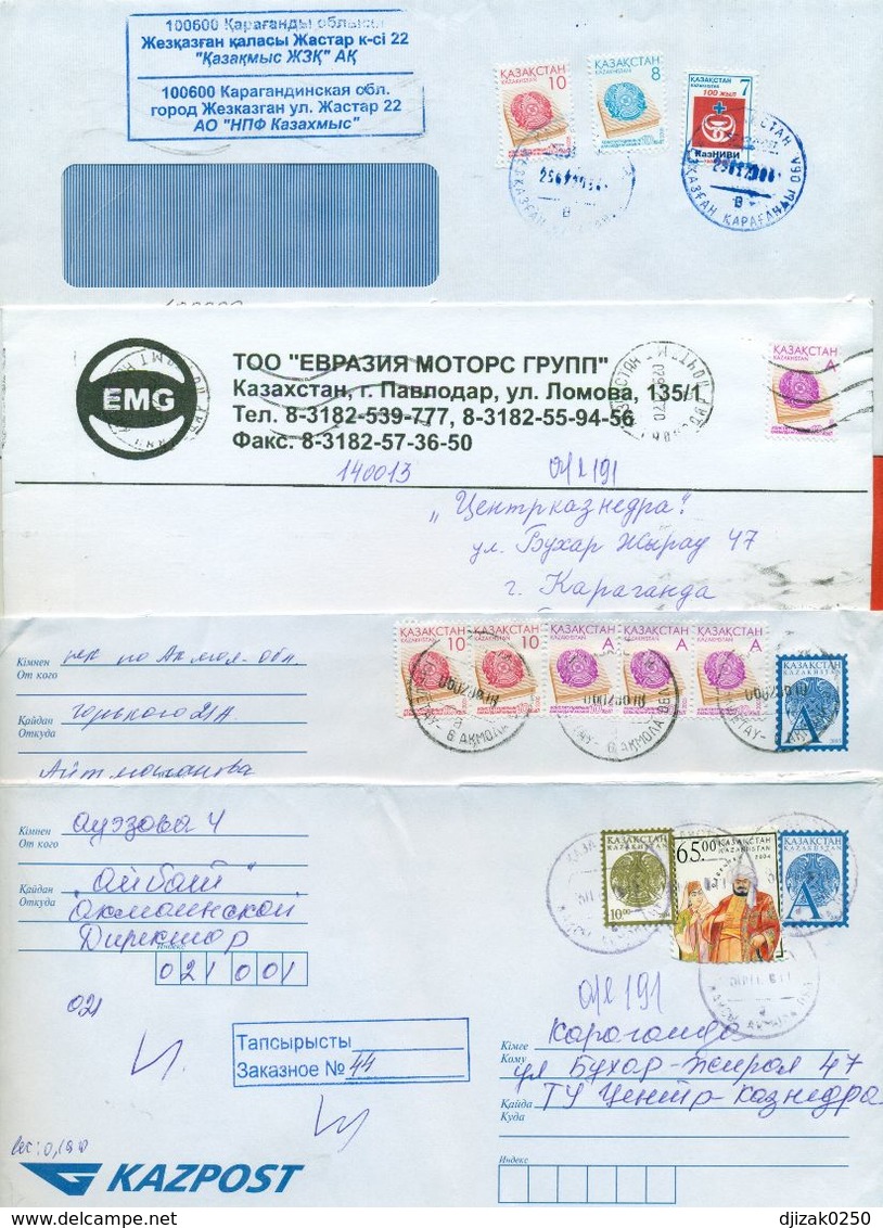 Kazakhstan.Four Envelopes Past The Mail. Two Envelopes Registered. - Kazakhstan