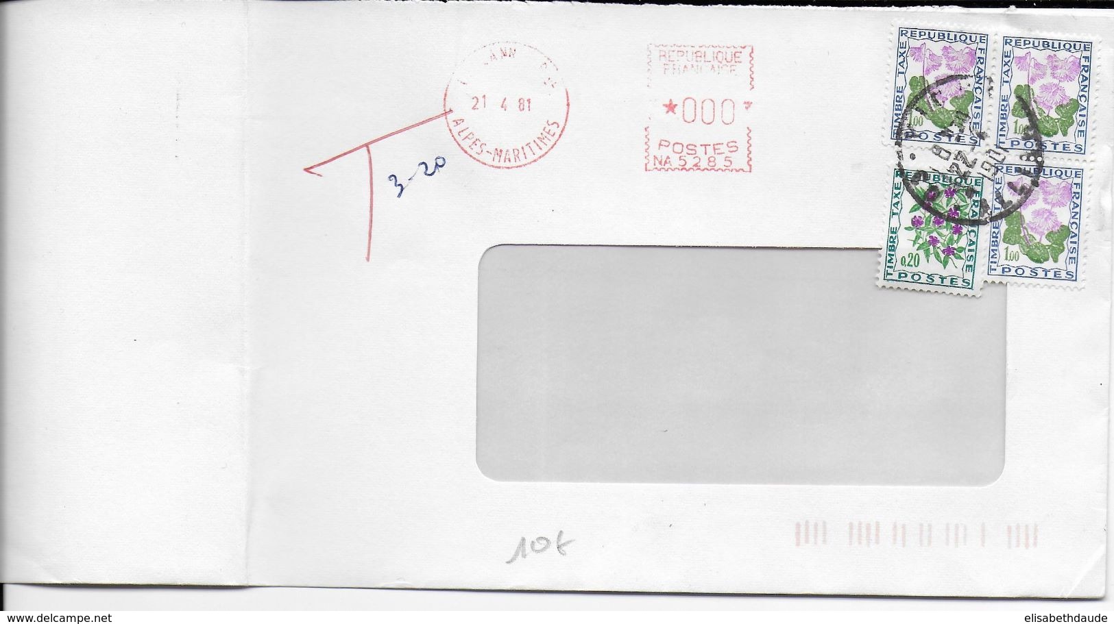 TAXE FLEURS - 1981 - ENVELOPPE De CANNES Avec EMA à 0 ! => VICHY - 1960-.... Briefe & Dokumente