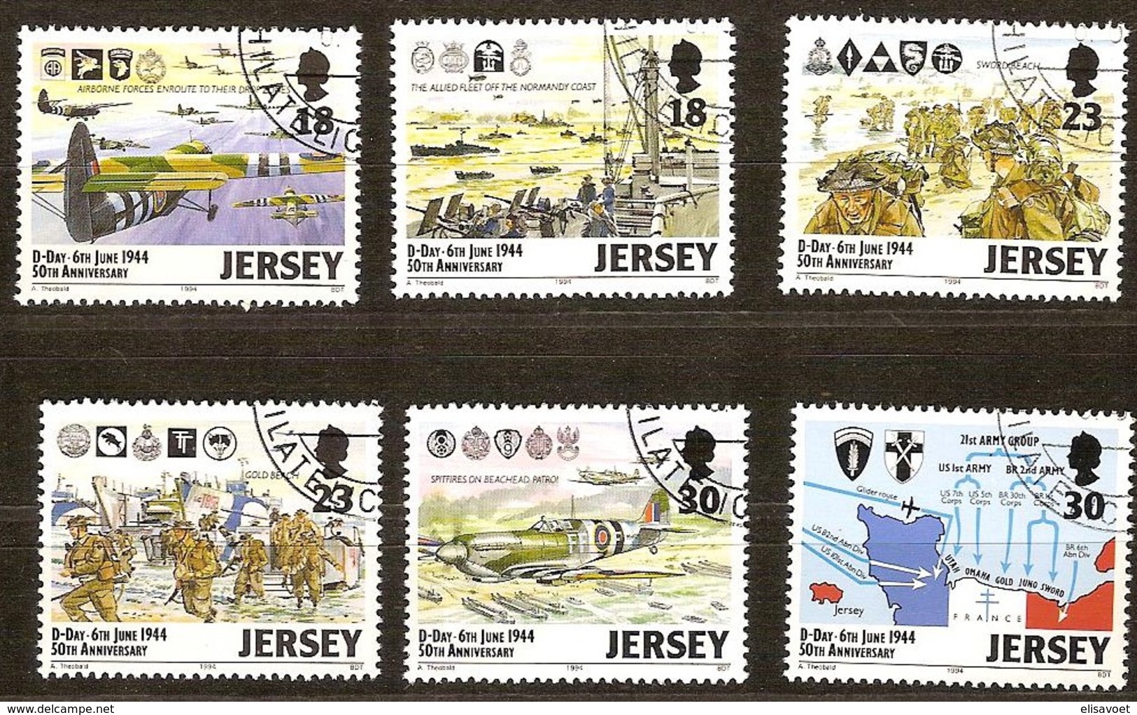 Jersey 1994 Yvertn°  653-658  (°) Oblitéré Used Cote 8,50 Euro D-Day Normandie - Jersey