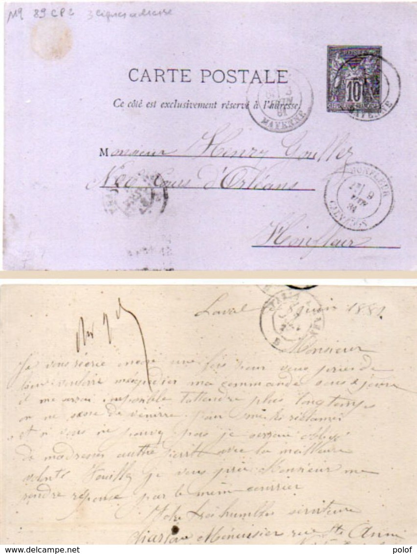 Entier Postal - 10 C Type Sage Adressé De LAVAL A HONFLEUR - En 1881 (102383) - Standaardpostkaarten En TSC (Voor 1995)