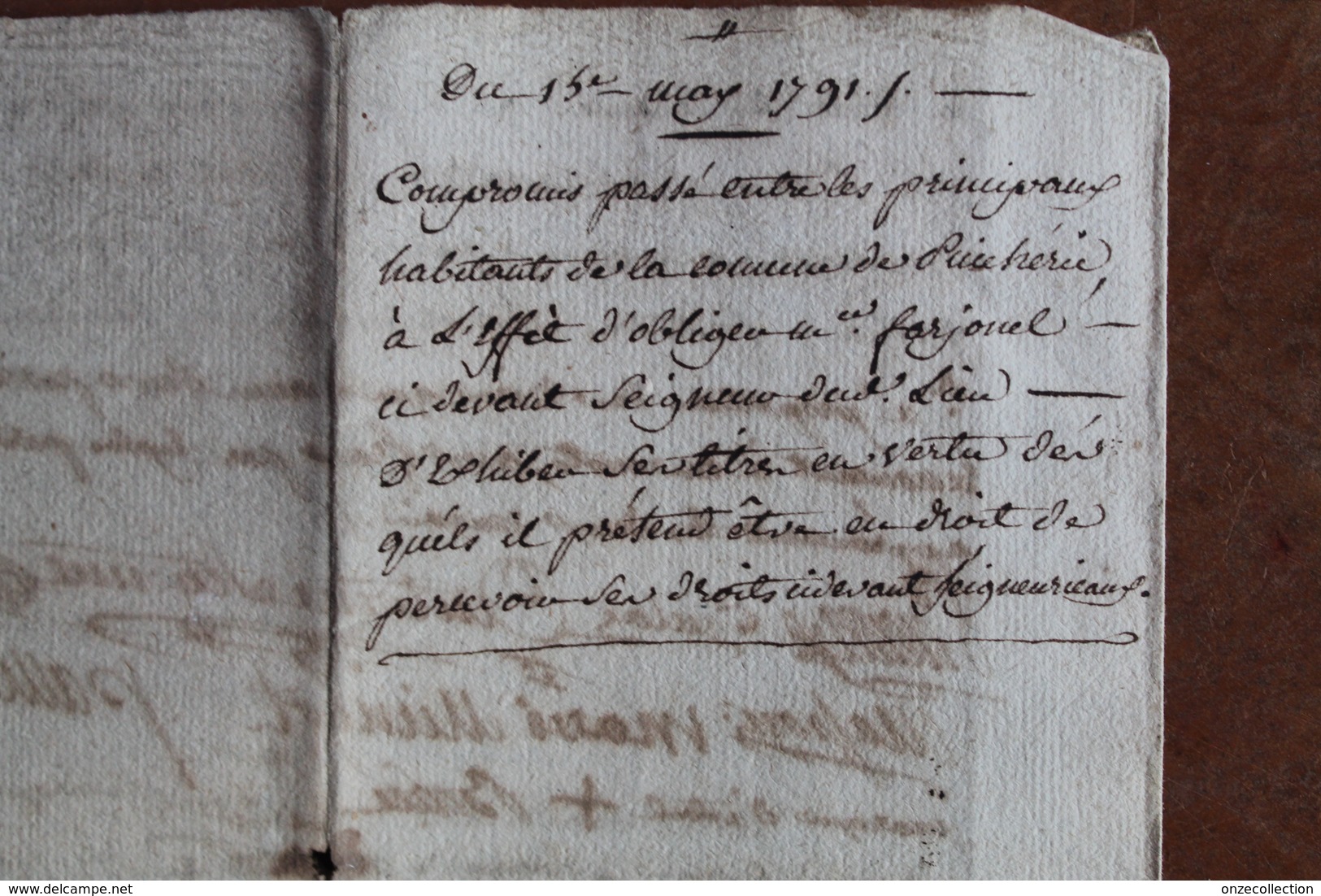 1791  -  PUICHERIC  ( AUDE )   COMPROMIS ENTRE LES PRINCIPAUX HABITANTS ET LE SEIGNEUR SUR LA PERCEPTION DES DROITS - Documents Historiques