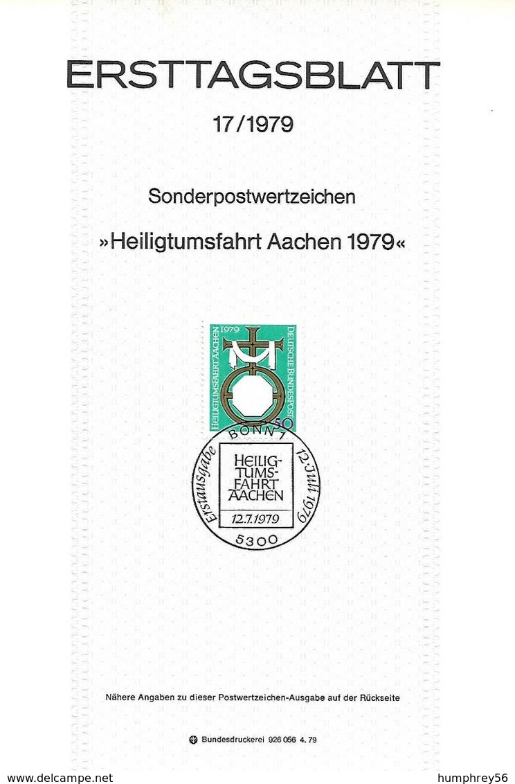 1979 - DEUTSCHLAND - FDS ETB 17/1979 - Michel 1017 (Aachen/Carolus Magnus) + BONN 1 - 1974-1980