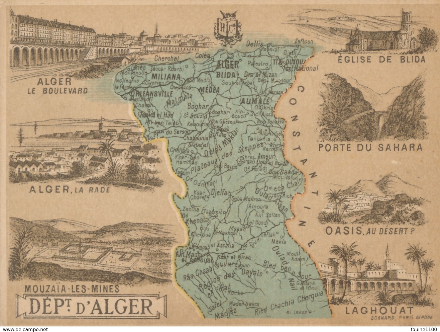 Chromo Bognard Carte Géographique Département D' Alger Mouzaïa Les Mines Blida Laghouat Oasis Porte Du Sahara - Autres & Non Classés