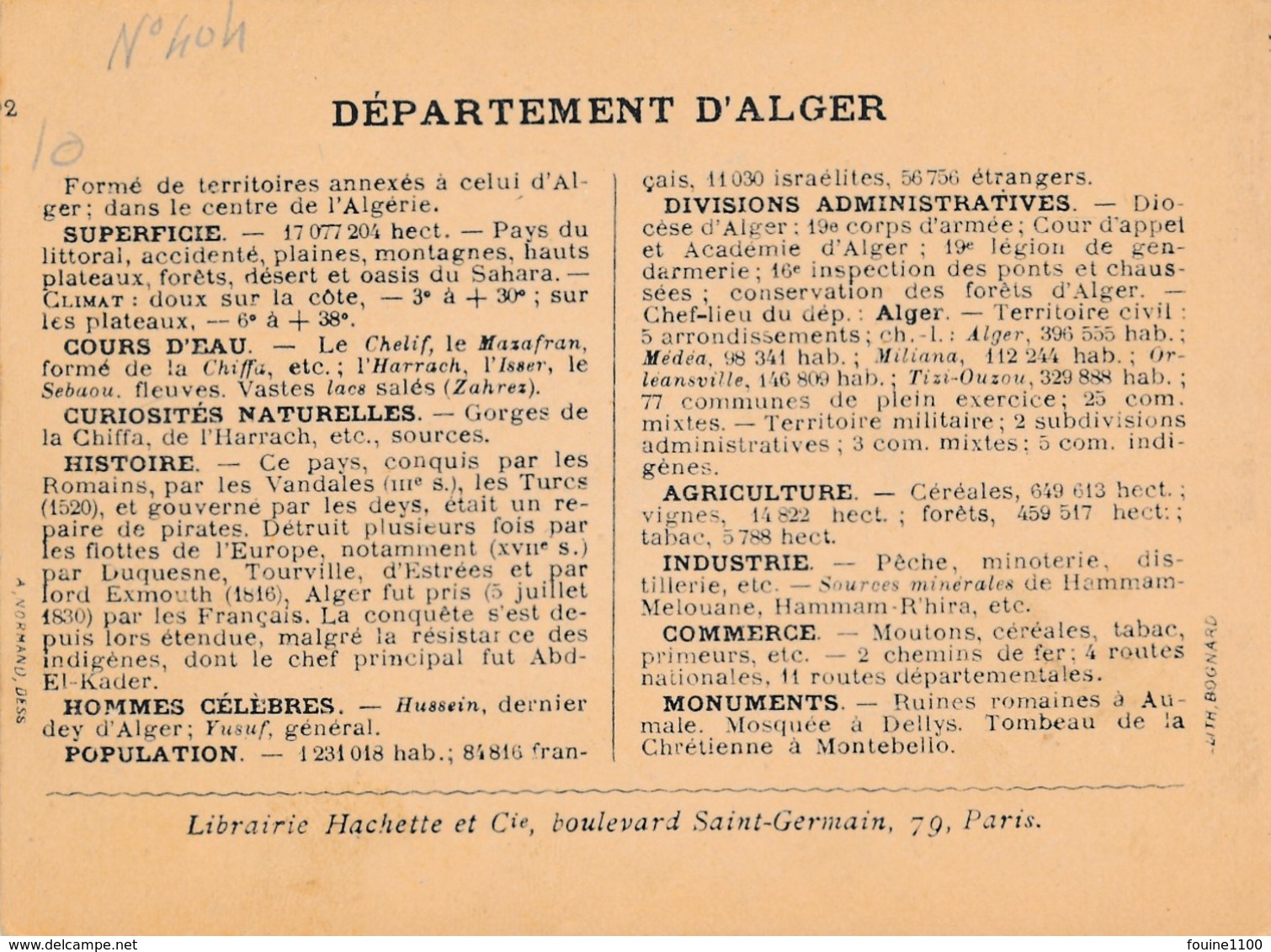 Chromo Bognard Carte Géographique Département D' Alger Mouzaïa Les Mines Blida Laghouat Oasis Porte Du Sahara - Autres & Non Classés