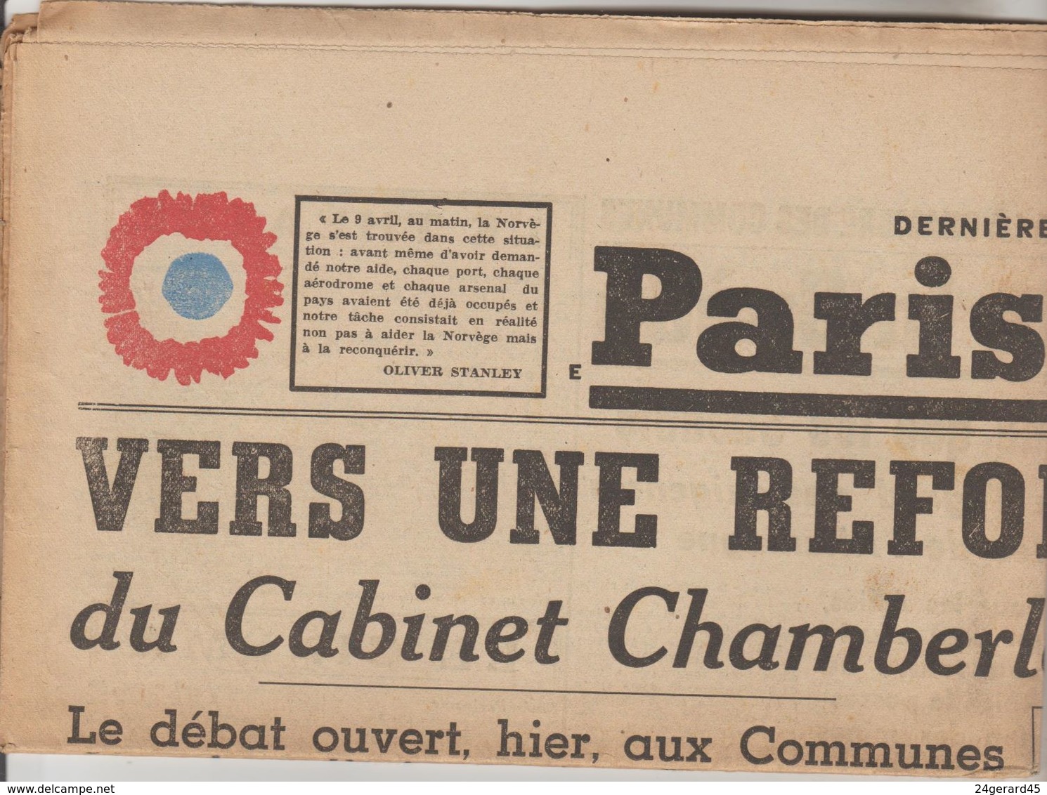 JOURNAL QUOTIDIEN PARIS-SOIR 4 PAGES RECTO VERSO N°6078 JEUDI 9 MAI 1940 2° GUERRE MONDIALE - Otros & Sin Clasificación