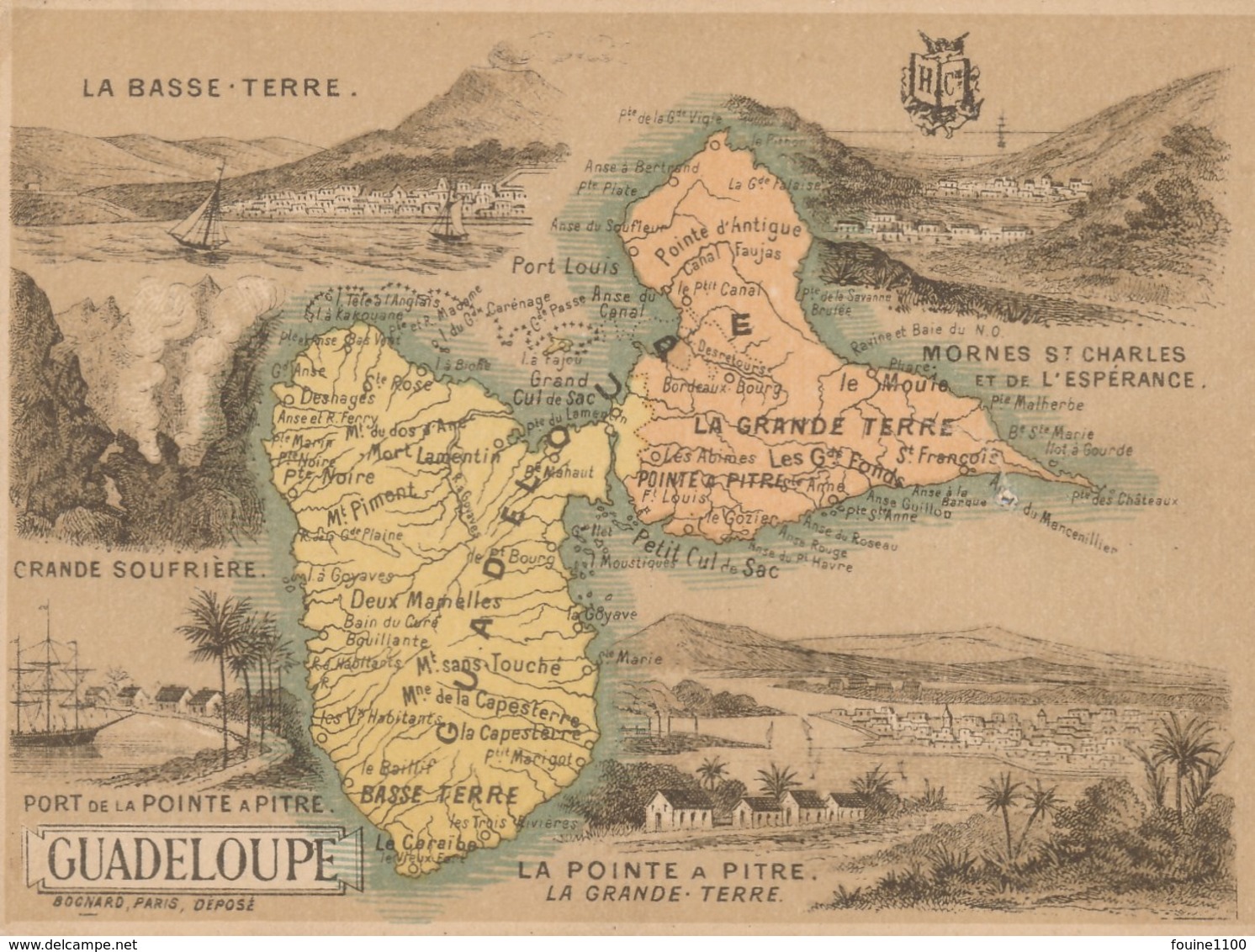Chromo Bognard Carte Géographique Colonie  De Guadeloupe Basse Terre Mornes Saint Charles Pointe à Pitre Soufrière - Autres & Non Classés