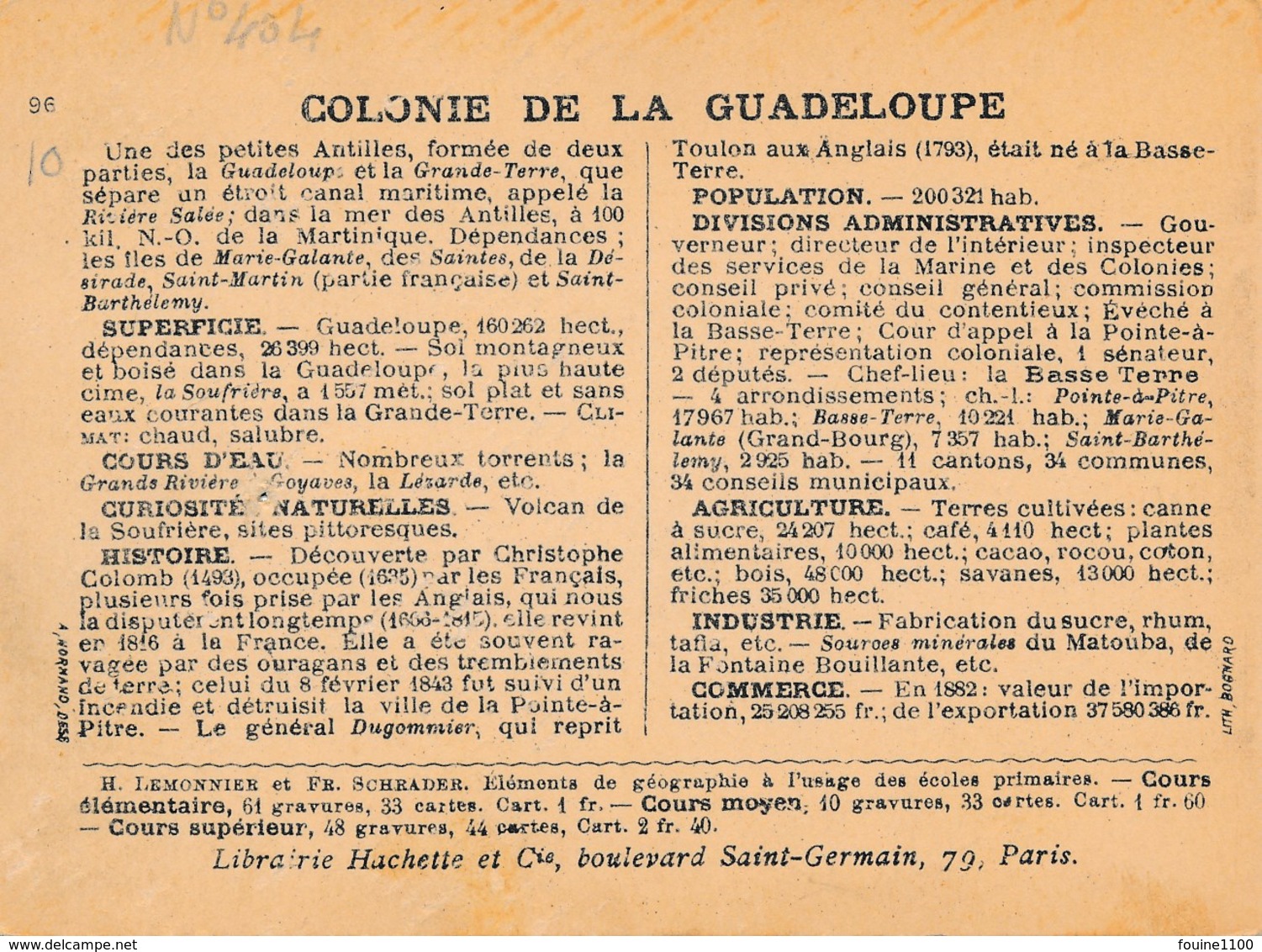 Chromo Bognard Carte Géographique Colonie  De Guadeloupe Basse Terre Mornes Saint Charles Pointe à Pitre Soufrière - Autres & Non Classés