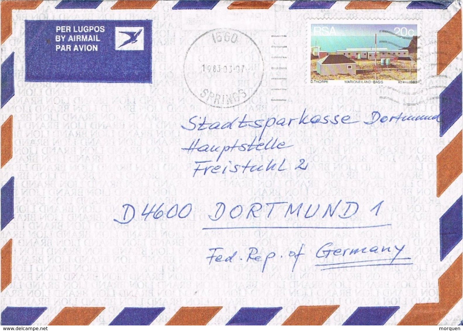 27463. Carta Aerea SPRINGS (South Africa) RSA 2003 To Germany - Cartas & Documentos