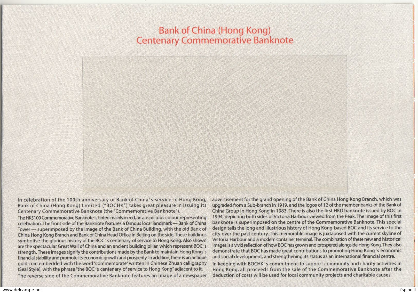 HONG KONG  New $ 100  Commemorative Issue. ( Bank Of China 100th Anniversary ) With Folder  2017  Pnew - Hongkong