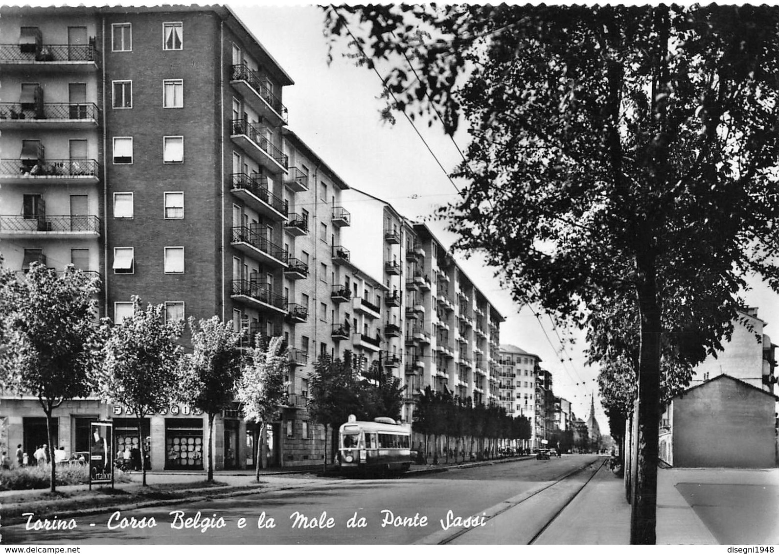 07263 "TORINO - CORSO BELGIO E LA MOLE DA PONTE SASSI - SACAT" ANIM., TRAMWAY. CART. ORIG. NON SPED. - Mehransichten, Panoramakarten