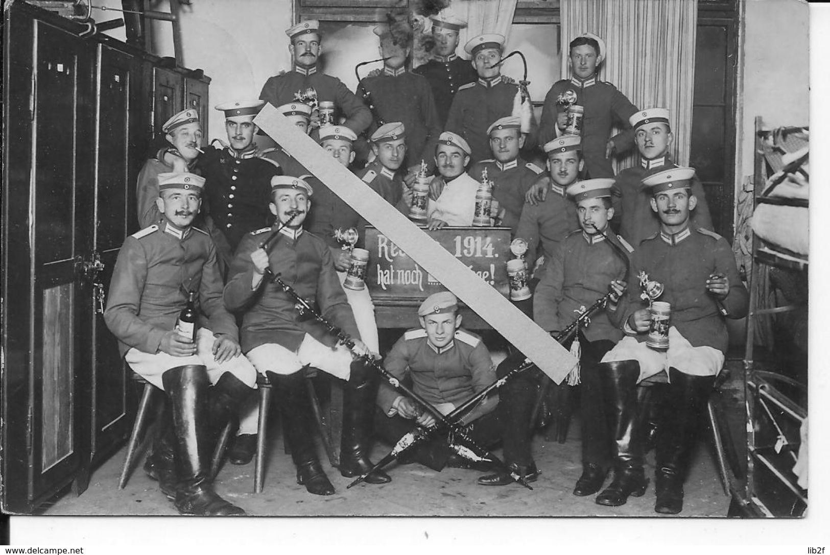 1914 Soldats Allemands Cuirassiers Réservistes Fumant La Pipe Chopes De Bière 1 Carte Photo Ww1 1914-1918 1wk - War, Military