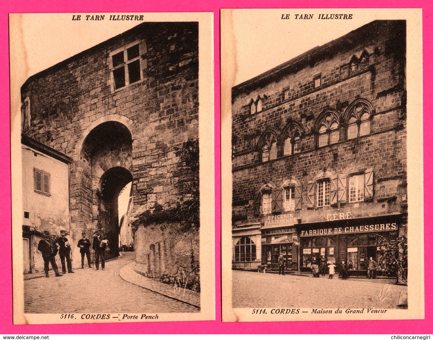 2 Cp - Cordes - Maison Du Grand Veneur - Fabrique De Chaussures CERE - Epicerie - Porte Pench - Animée - APA - POUX - Cordes