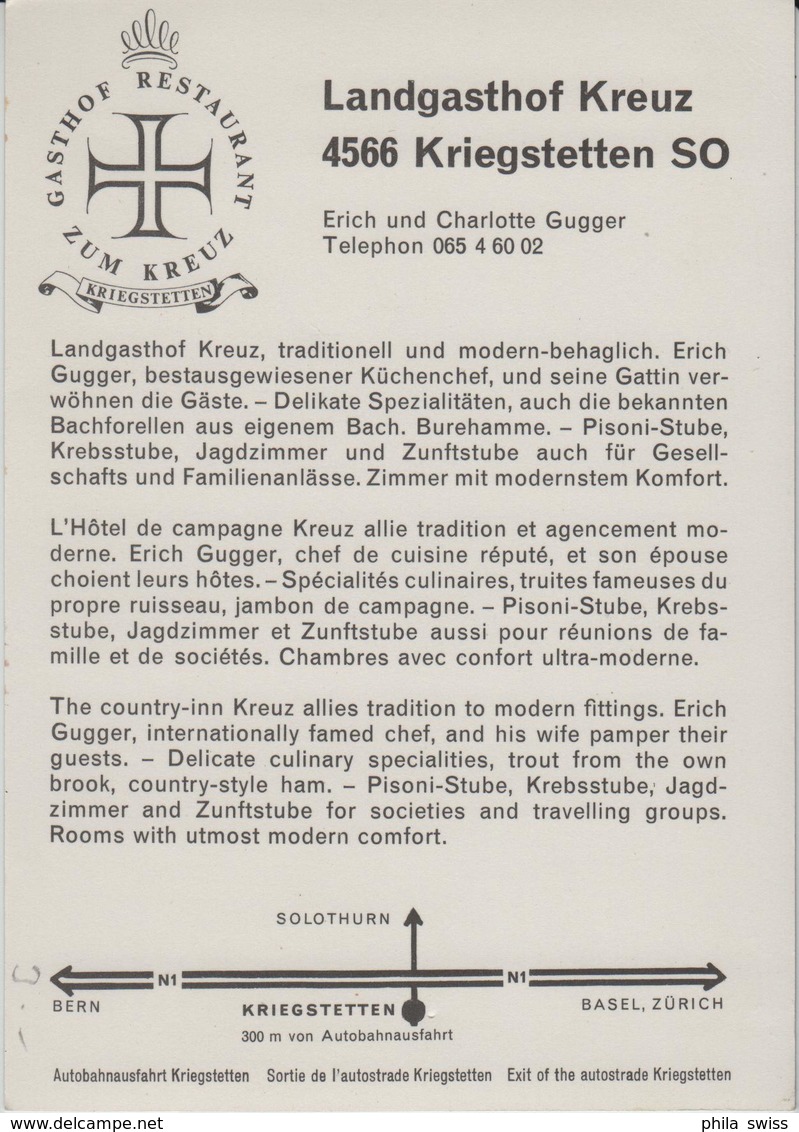Landgasthof Kreuz 4566 Kriegstetten SO - Erich Und Charlotte Gugger - Sonstige & Ohne Zuordnung