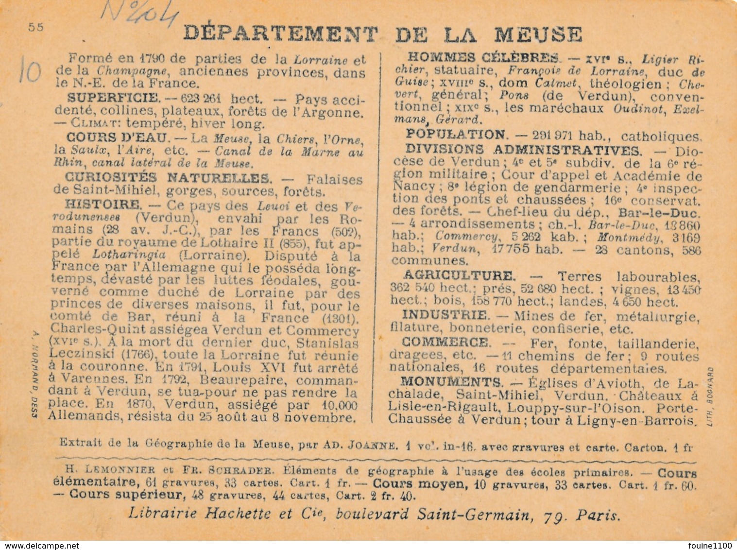 Chromo Bognard Carte Géographique Département De La Meuse Bar Le Duc Saint Mihiel Commercy Trémont Château De Montbras - Autres & Non Classés