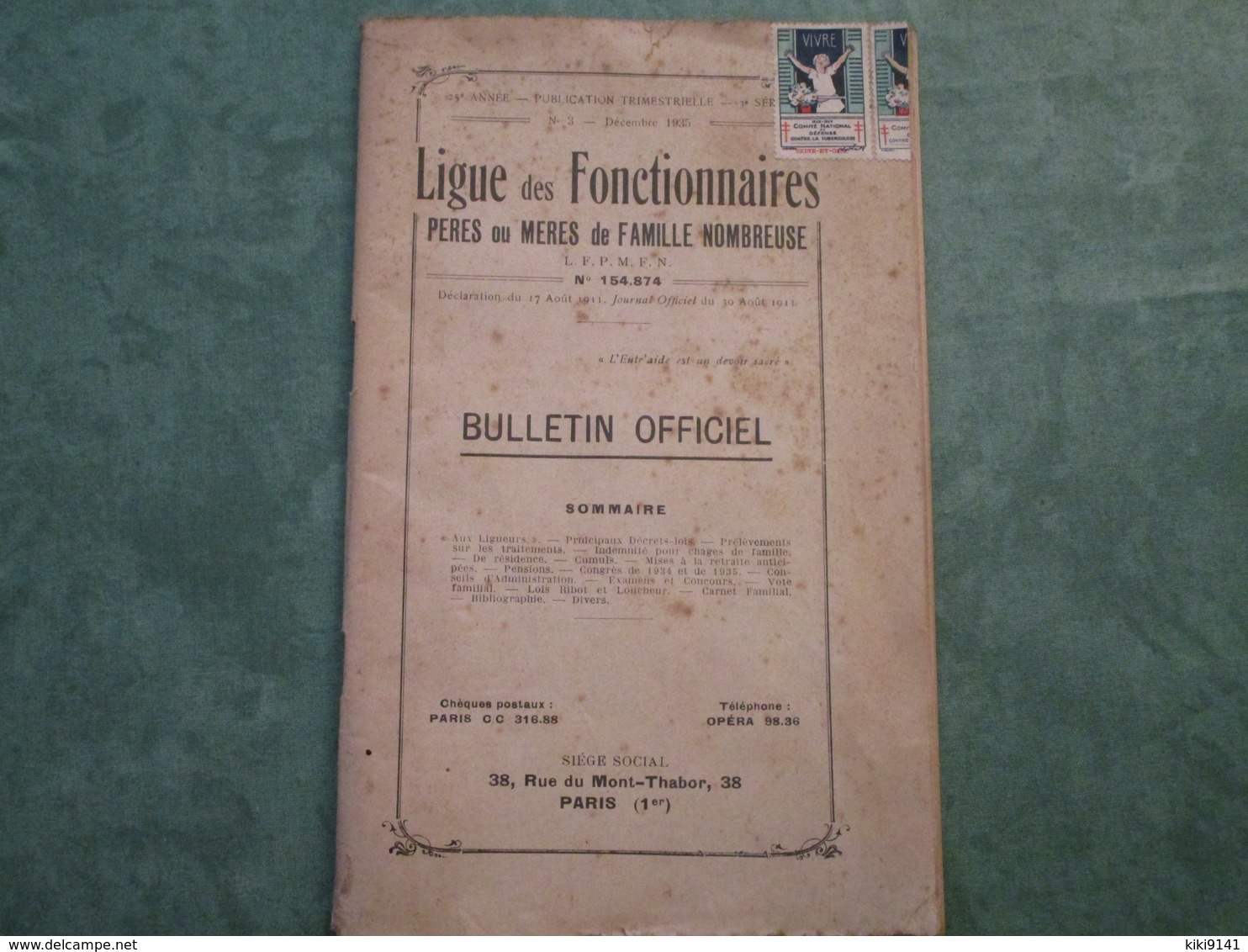 Ligue Des Fonctionnaires Pères Ou Mères De Famille Nombreuse - Bulletin Officiel - N°3 Décembre 1935 (86 Pages) - Décrets & Lois