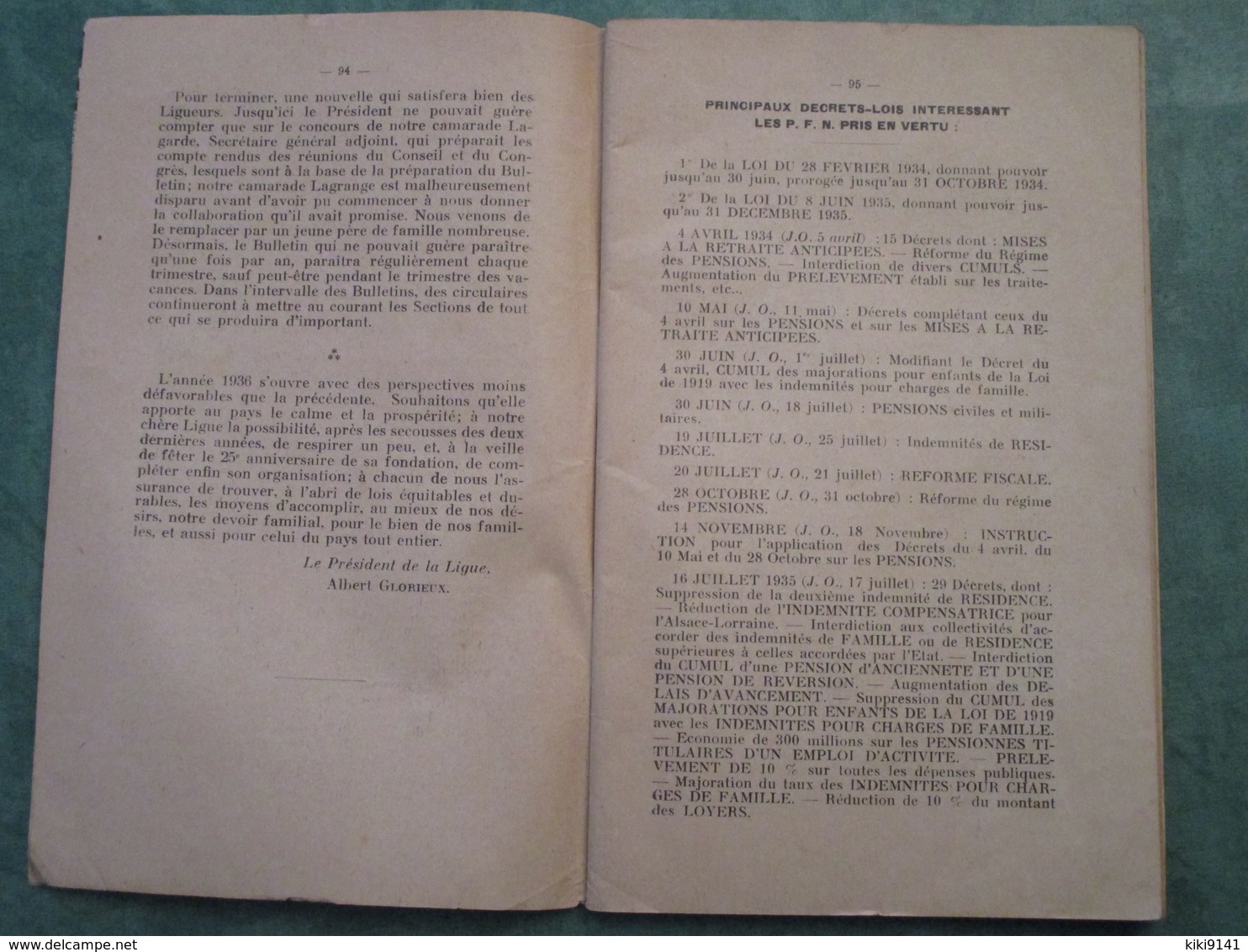 Ligue Des Fonctionnaires Pères Ou Mères De Famille Nombreuse - Bulletin Officiel - N°3 Décembre 1935 (86 Pages) - Décrets & Lois