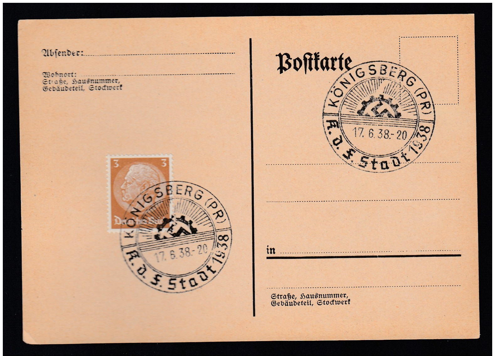 DR Postkarte Sonderstempel 1938 Königsberg Pr K1345 - Maschinenstempel (EMA)