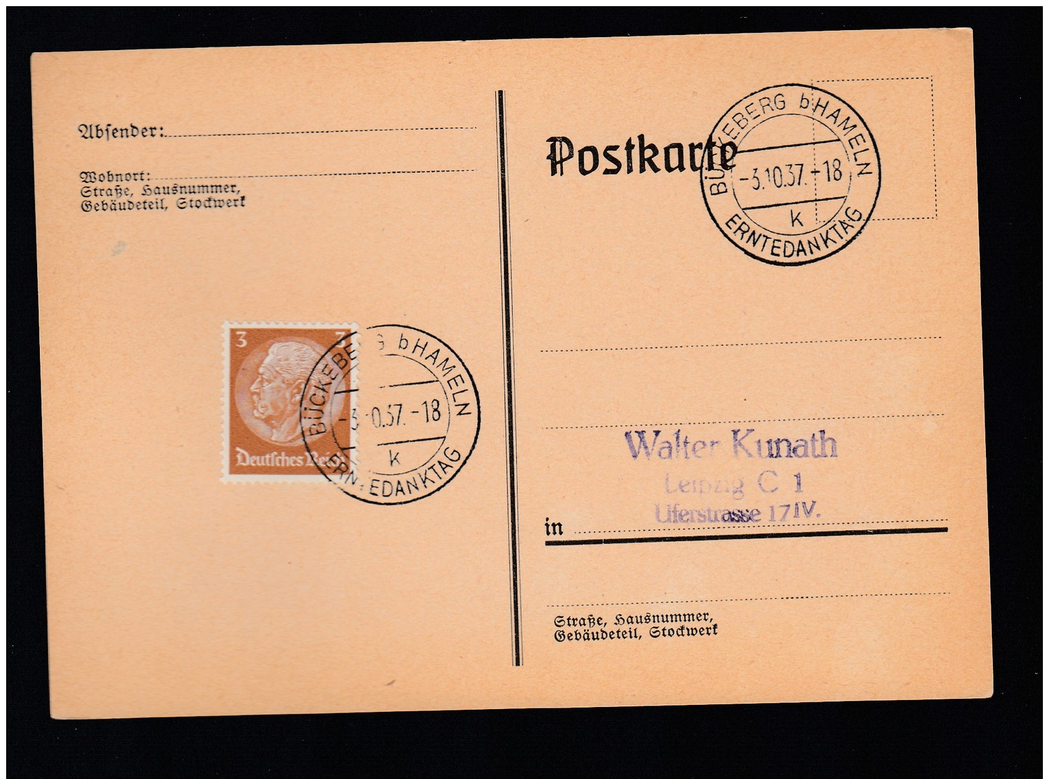 DR Postkarte Sonderstempel 1937 Bückeberg Hameln K1600 - Maschinenstempel (EMA)