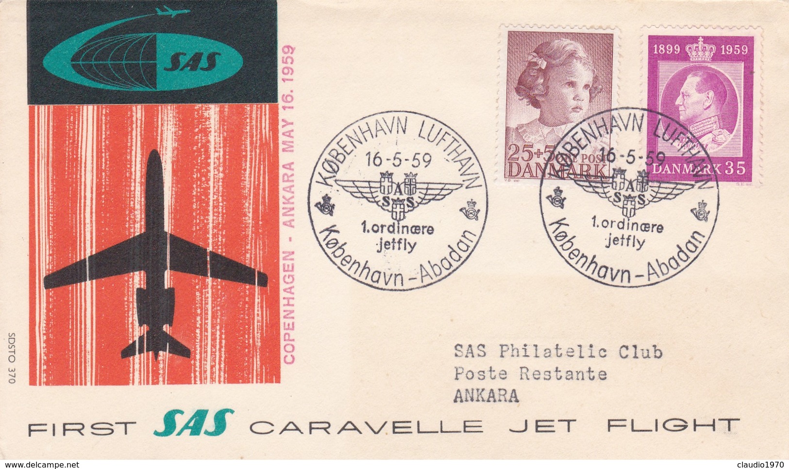 STORIA POSTALE - DANIMARCA - BUSTA PRIMO VOLO VIAGGIATA - COPENHAGEN - ANKARA  ANNO. 1959 - Storia Postale