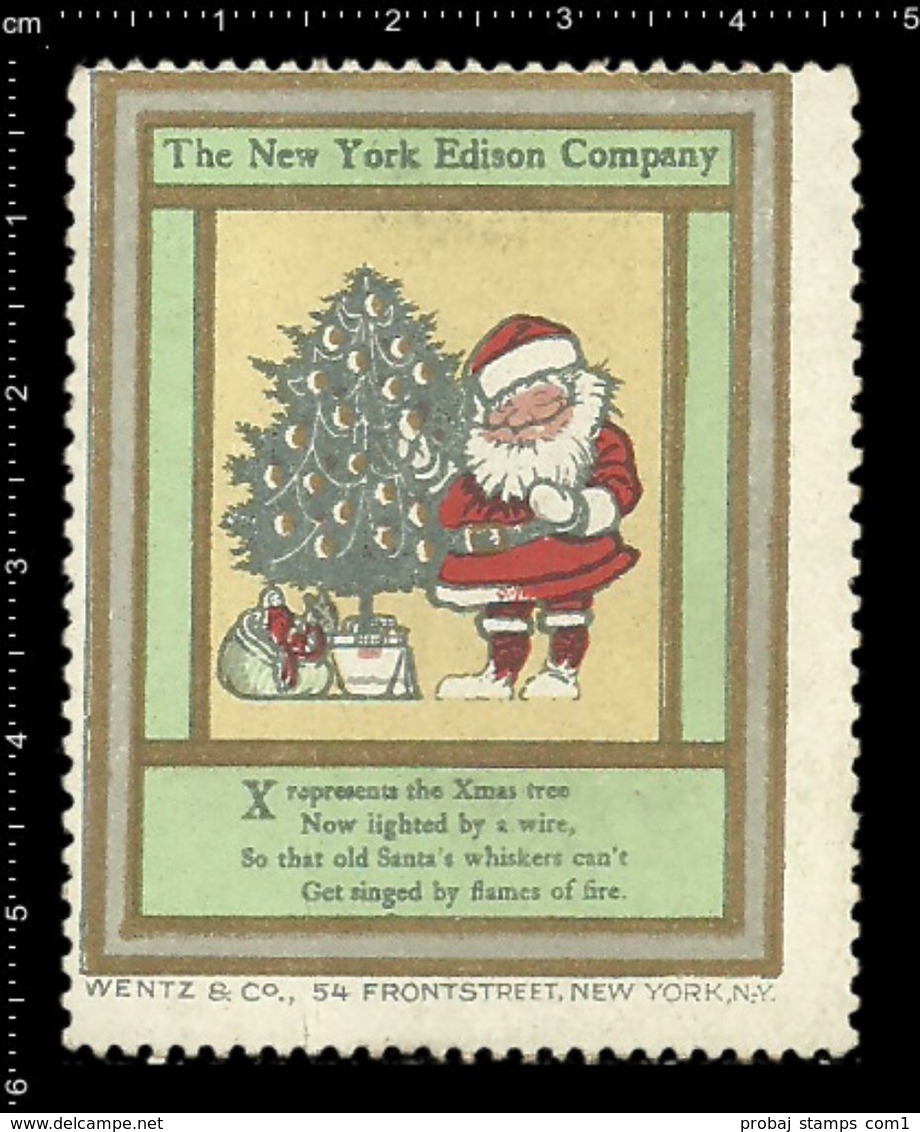 American Poster Stamp, Reklamemarke, Cinderella, The New York Edison Company, Thomas Edison, Santa Claus, Weihnachtsmann - Andere & Zonder Classificatie